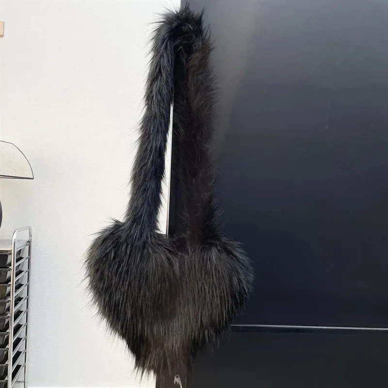 Fluffy Plush Winter Heart Handbags