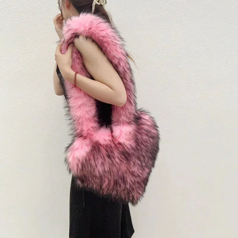 Fluffy Plush Winter Heart Handbags