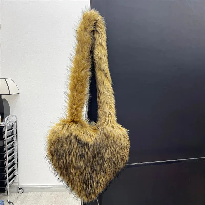 Fluffy Plush Winter Heart Handbags