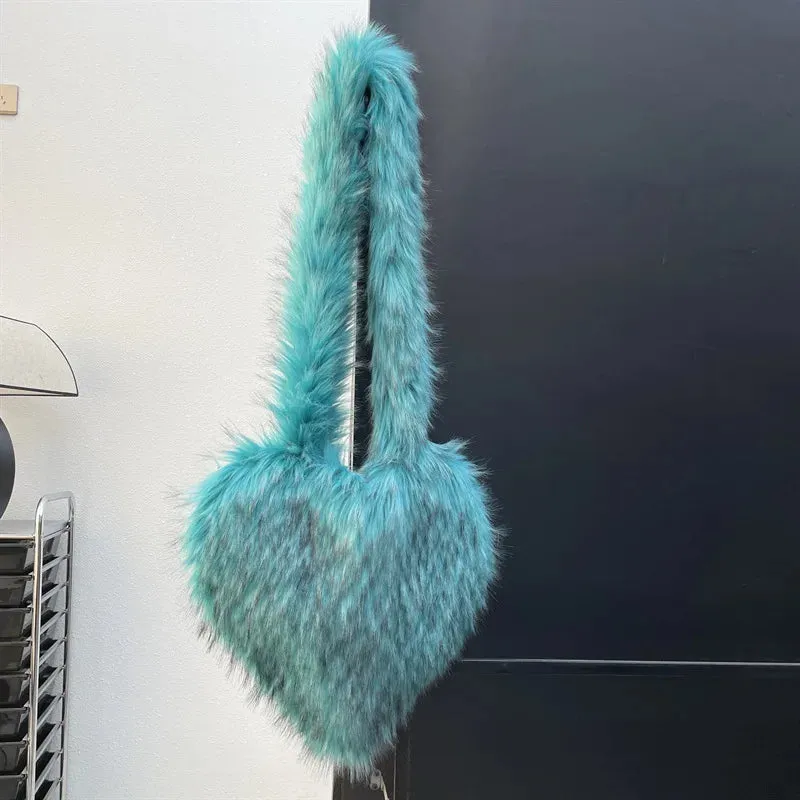 Fluffy Plush Winter Heart Handbags