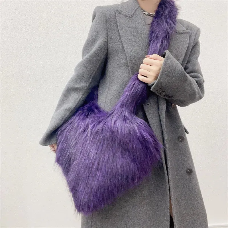 Fluffy Plush Winter Heart Handbags