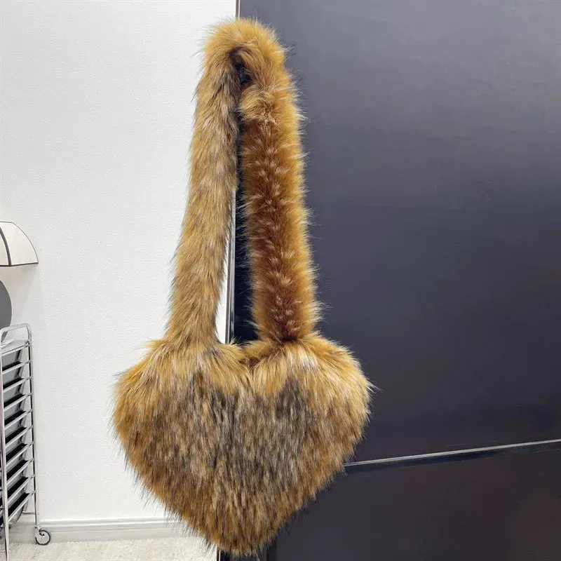 Fluffy Plush Winter Heart Handbags