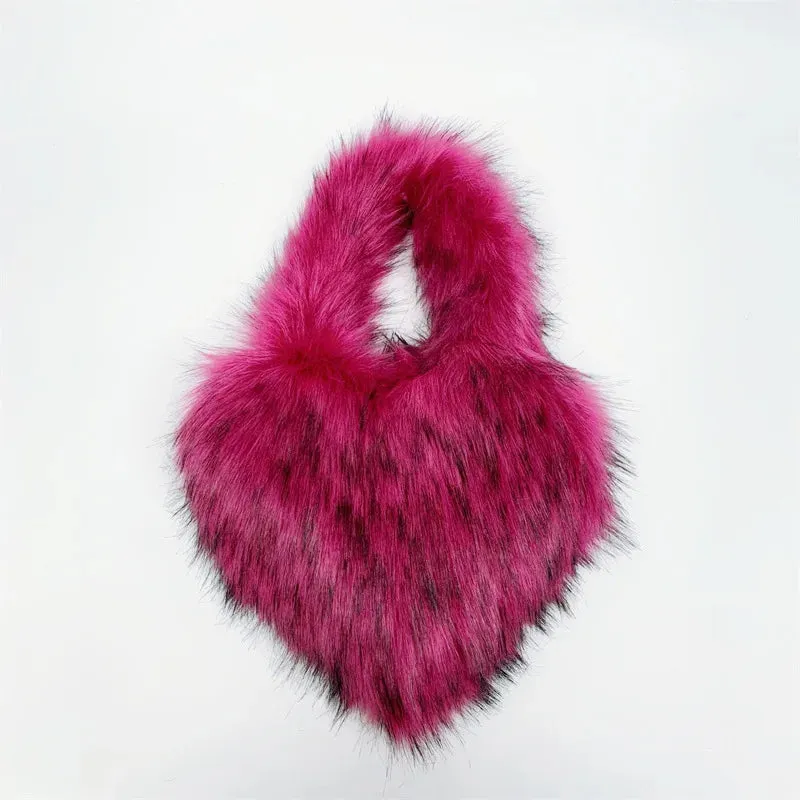Fluffy Plush Winter Heart Handbags