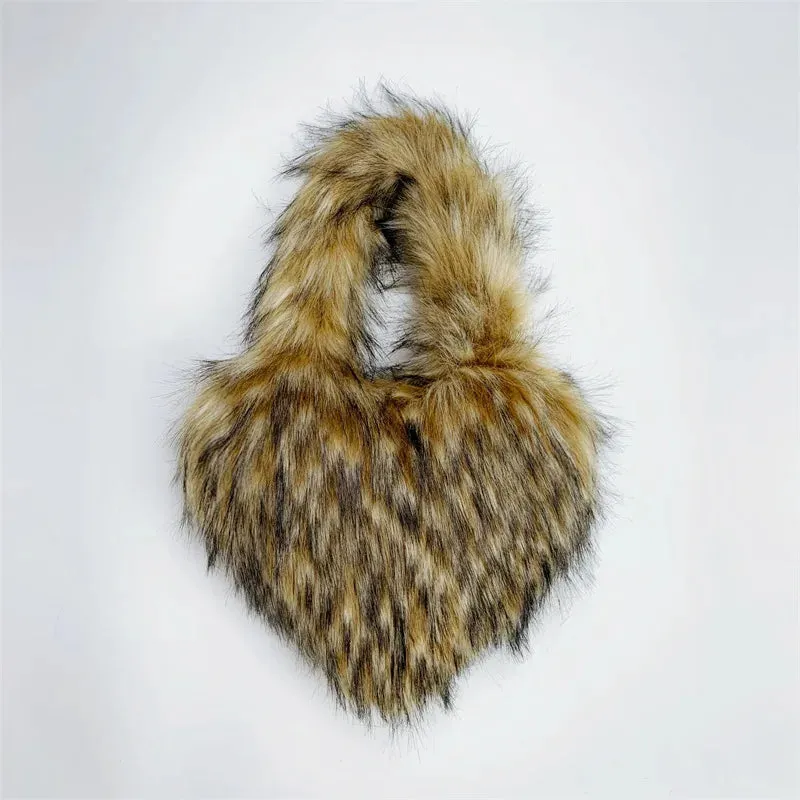 Fluffy Plush Winter Heart Handbags