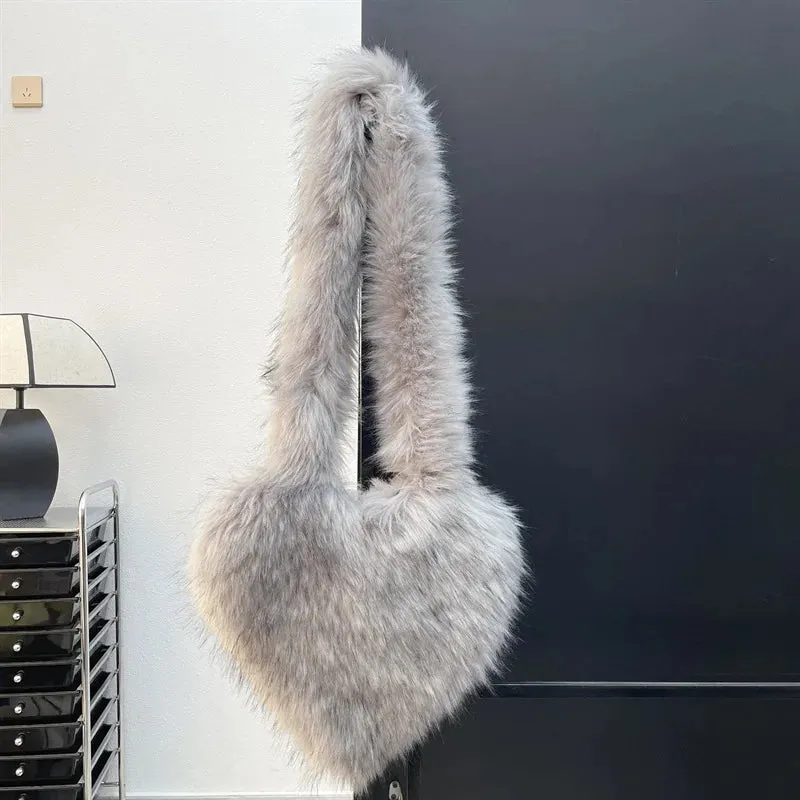 Fluffy Plush Winter Heart Handbags
