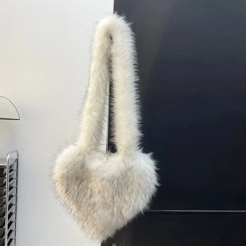 Fluffy Plush Winter Heart Handbags