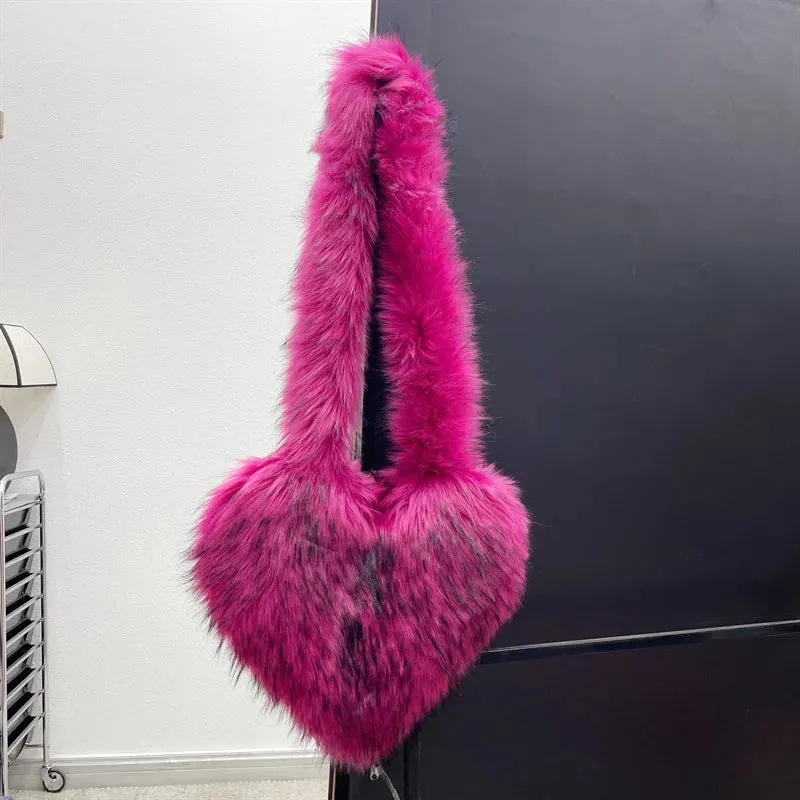 Fluffy Plush Winter Heart Handbags