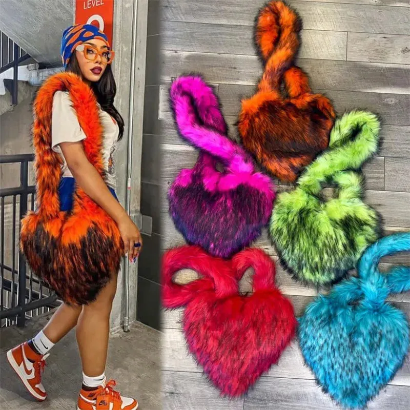 Fluffy Plush Winter Heart Handbags