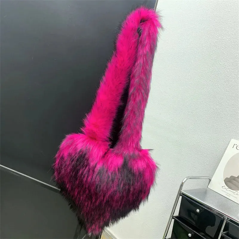 Fluffy Plush Winter Heart Handbags