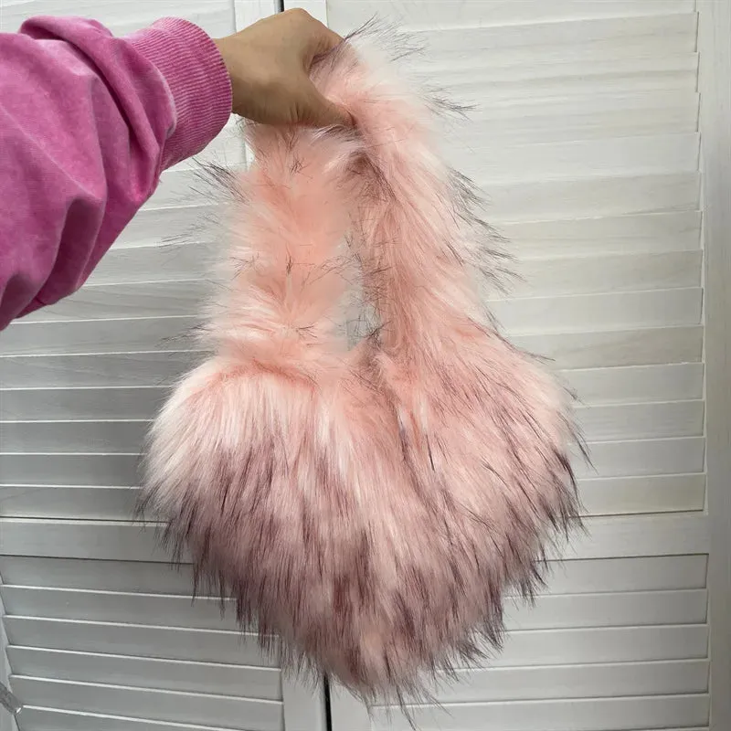 Fluffy Plush Winter Heart Handbags