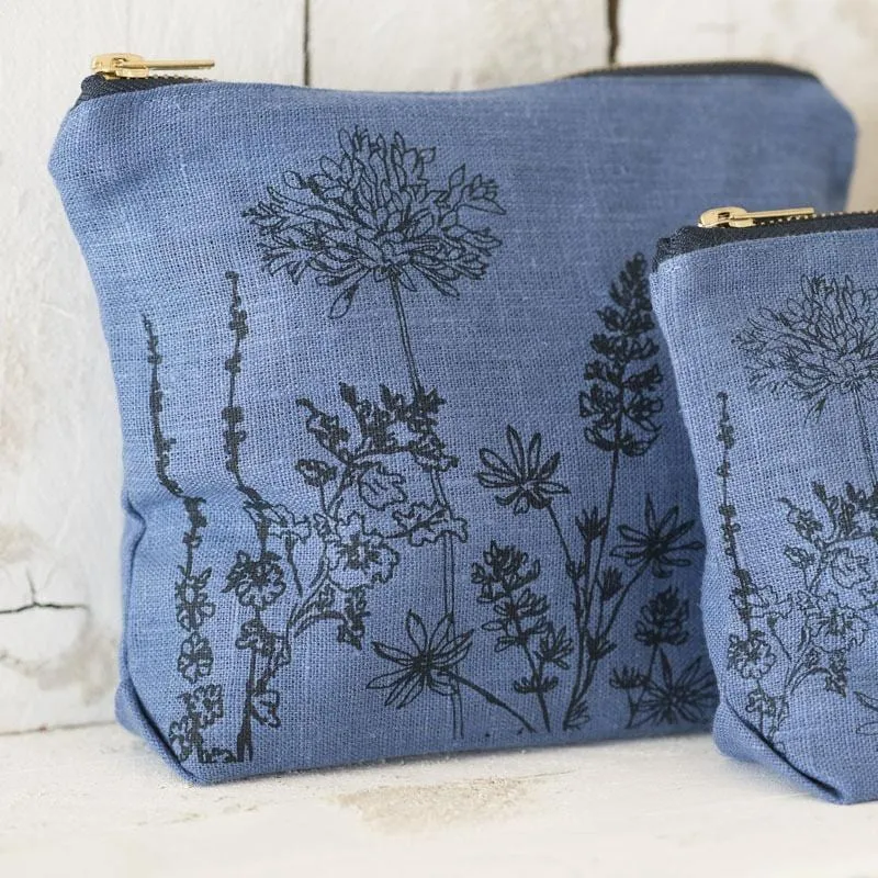 Garden Toiletry Bag ~ Indigo Blue Linen