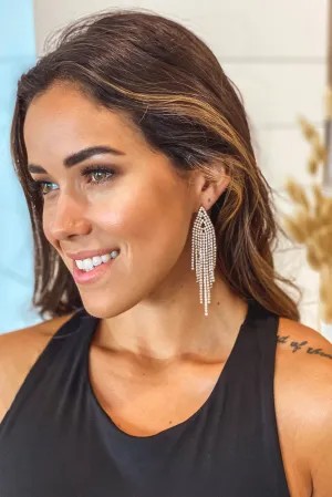 Gold Rhinestone Tassel Drop Earrings