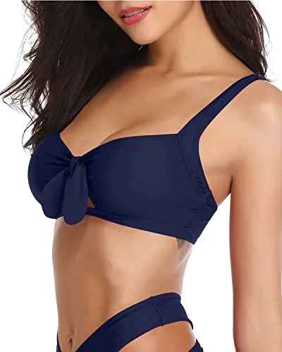 Gorgeous And Vibrant Solid Color Push Up Bikini Top-Navy Blue