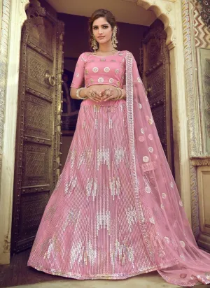 Gorgeous Look Pink Color Soft Net Fabric Sequins Work Lehenga Choli