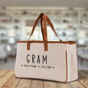 Gram Grandchild Kids Names Custom Grandma Tote Bag Grandma's Getaway Bag Gigi Bag Personalized Grandma Gift Bag Shopping Bag Mother Day Gift