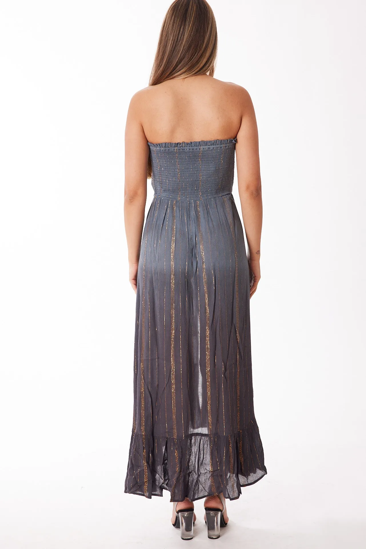 Gray shaded strapless dress