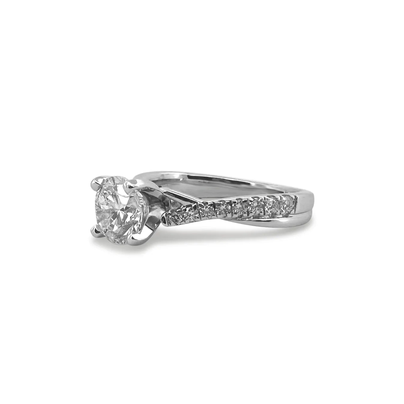 GSI Graded 1.44ctw Round Brilliant Cut Natural Diamond Woven Sides Engagement Ring in 14k White Gold