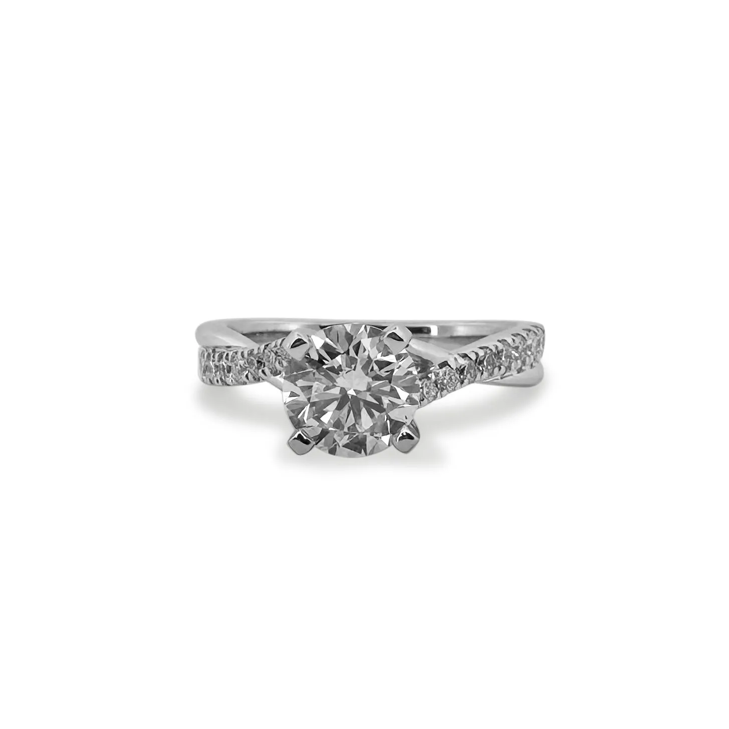 GSI Graded 1.44ctw Round Brilliant Cut Natural Diamond Woven Sides Engagement Ring in 14k White Gold