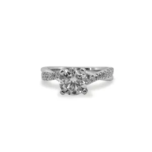 GSI Graded 1.44ctw Round Brilliant Cut Natural Diamond Woven Sides Engagement Ring in 14k White Gold