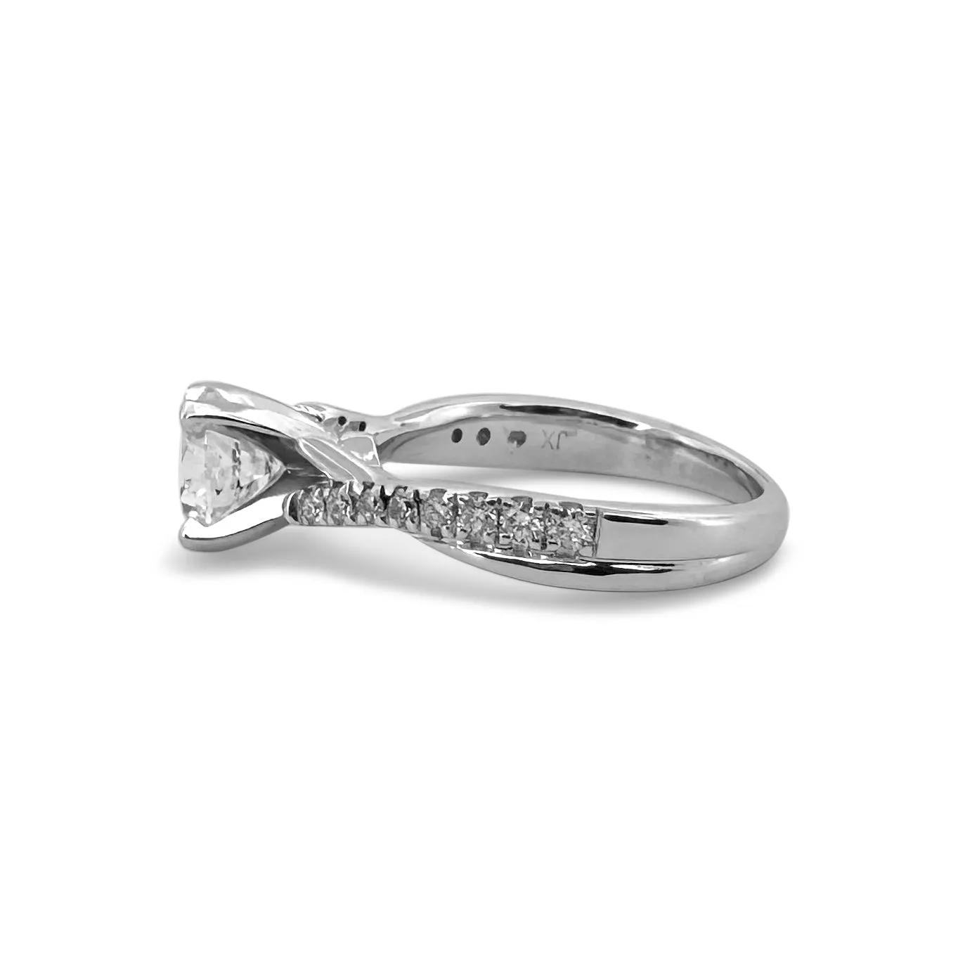 GSI Graded 1.44ctw Round Brilliant Cut Natural Diamond Woven Sides Engagement Ring in 14k White Gold