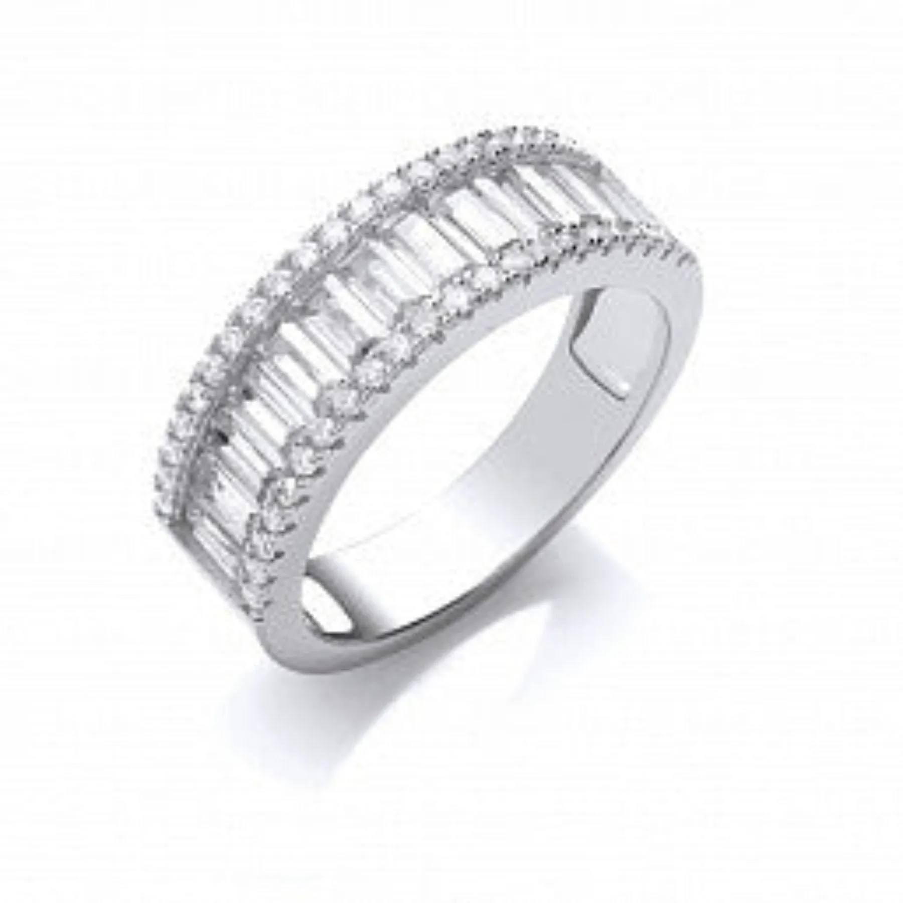 Half Eternity Baguette & Round CZ Ring - Sterling Silver