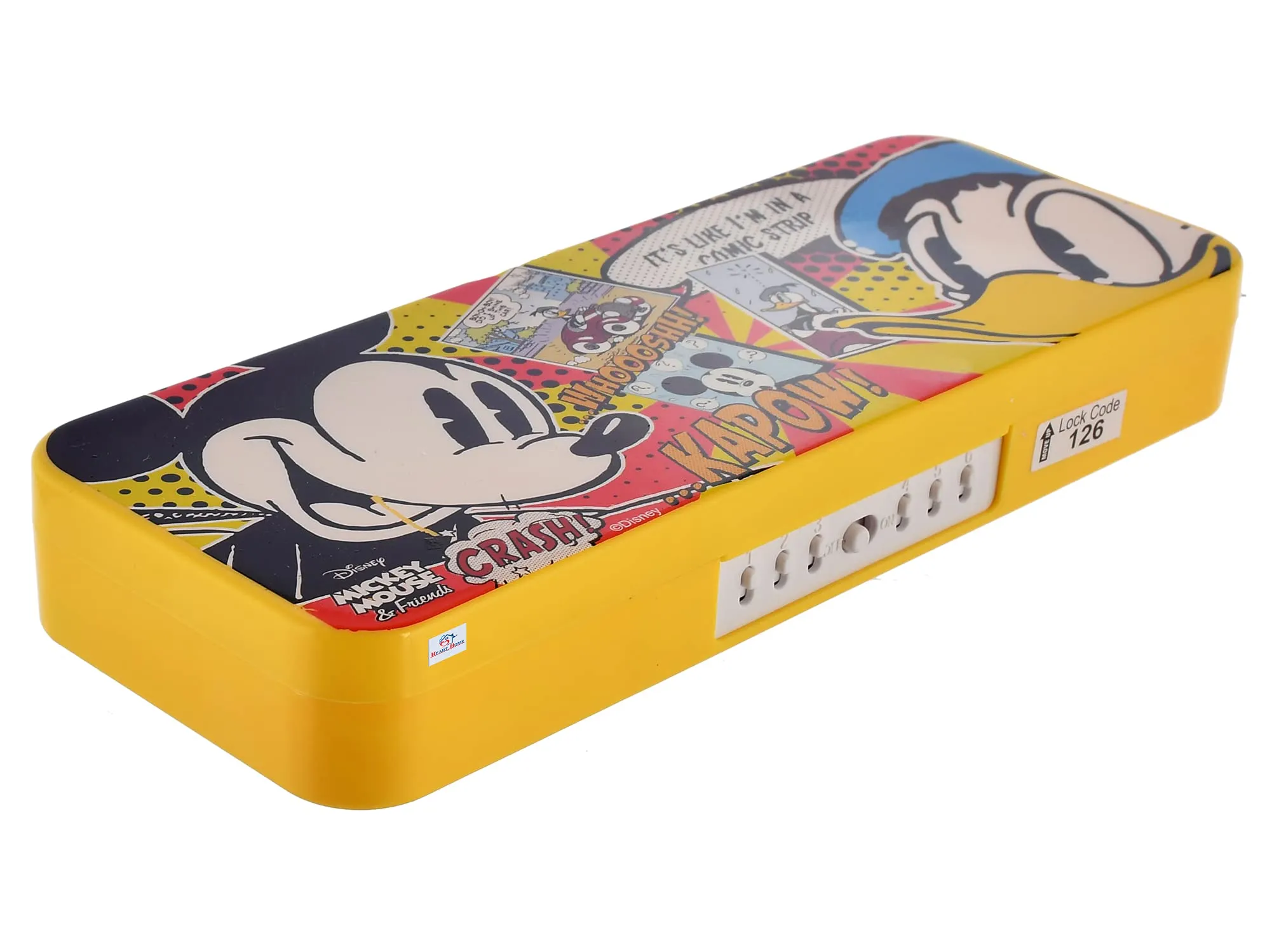 Heart Home Mickey Mouse & Friends Printed Durable Plastic Pencil Box, Pencil Case For School Kids With Number Lock System & Accessories (Yellow) (HS39HEARTH022650)