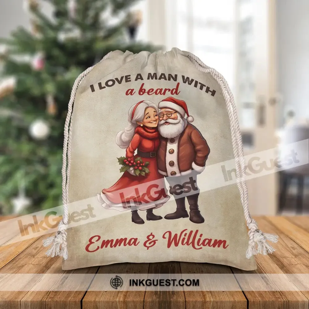 I Love A Man With A Beard - Custom Name, Personalized String Bag, Christmas Gift