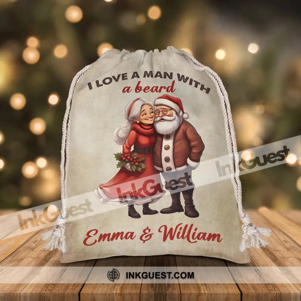 I Love A Man With A Beard - Custom Name, Personalized String Bag, Christmas Gift