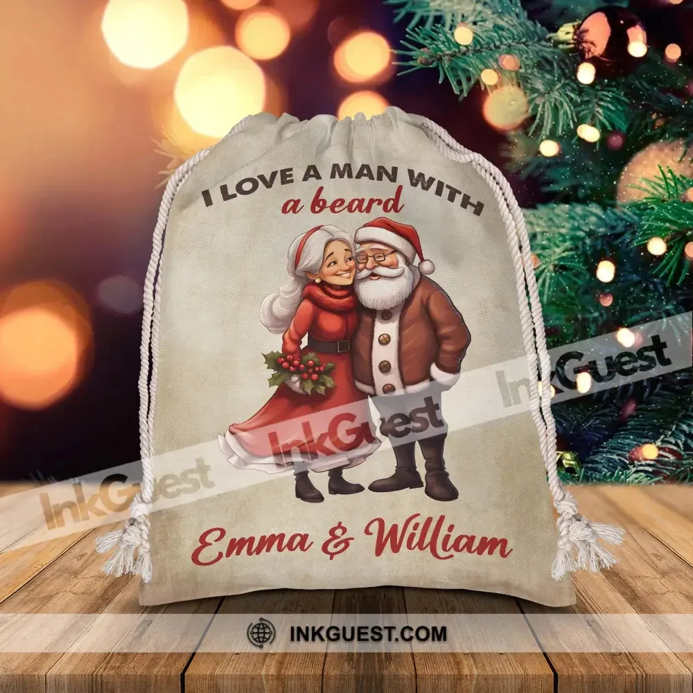I Love A Man With A Beard - Custom Name, Personalized String Bag, Christmas Gift