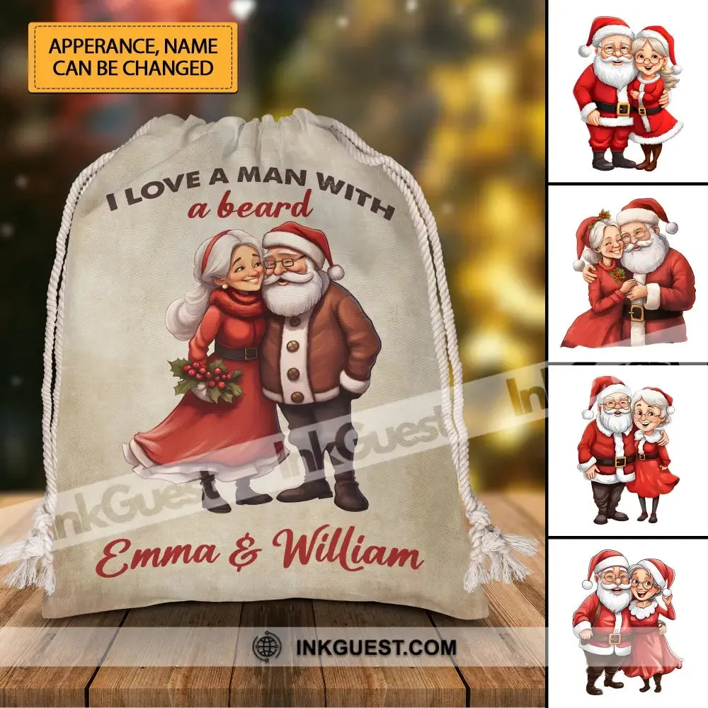 I Love A Man With A Beard - Custom Name, Personalized String Bag, Christmas Gift