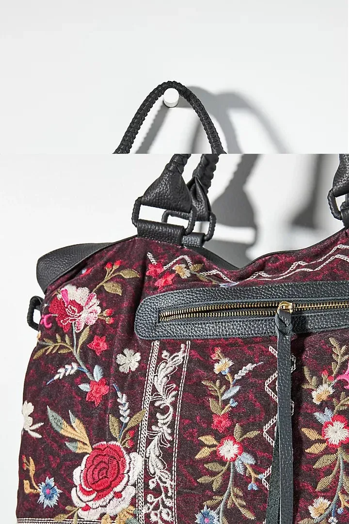 Johnny Was Roma Garnet Viper Overnight Bag Embroidered Red Handbag Burgundy NEW