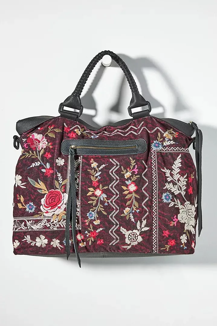 Johnny Was Roma Garnet Viper Overnight Bag Embroidered Red Handbag Burgundy NEW