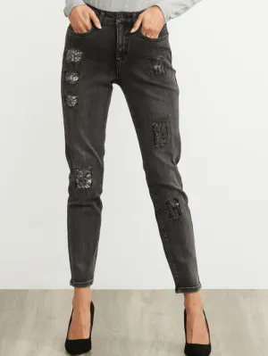 Joseph Ribkoff S Straight Leg Distressed Grey Jeans 203072M 3075