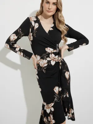 Joseph Ribkoff T Pretty Floral Black Ruffle Dress 224150 178