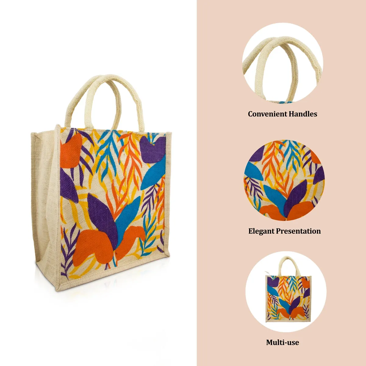 Jute Lunch Bag with Zip - 12 x 12 Inches | Jute Bag/ Handbag/ Tote Bag for Women