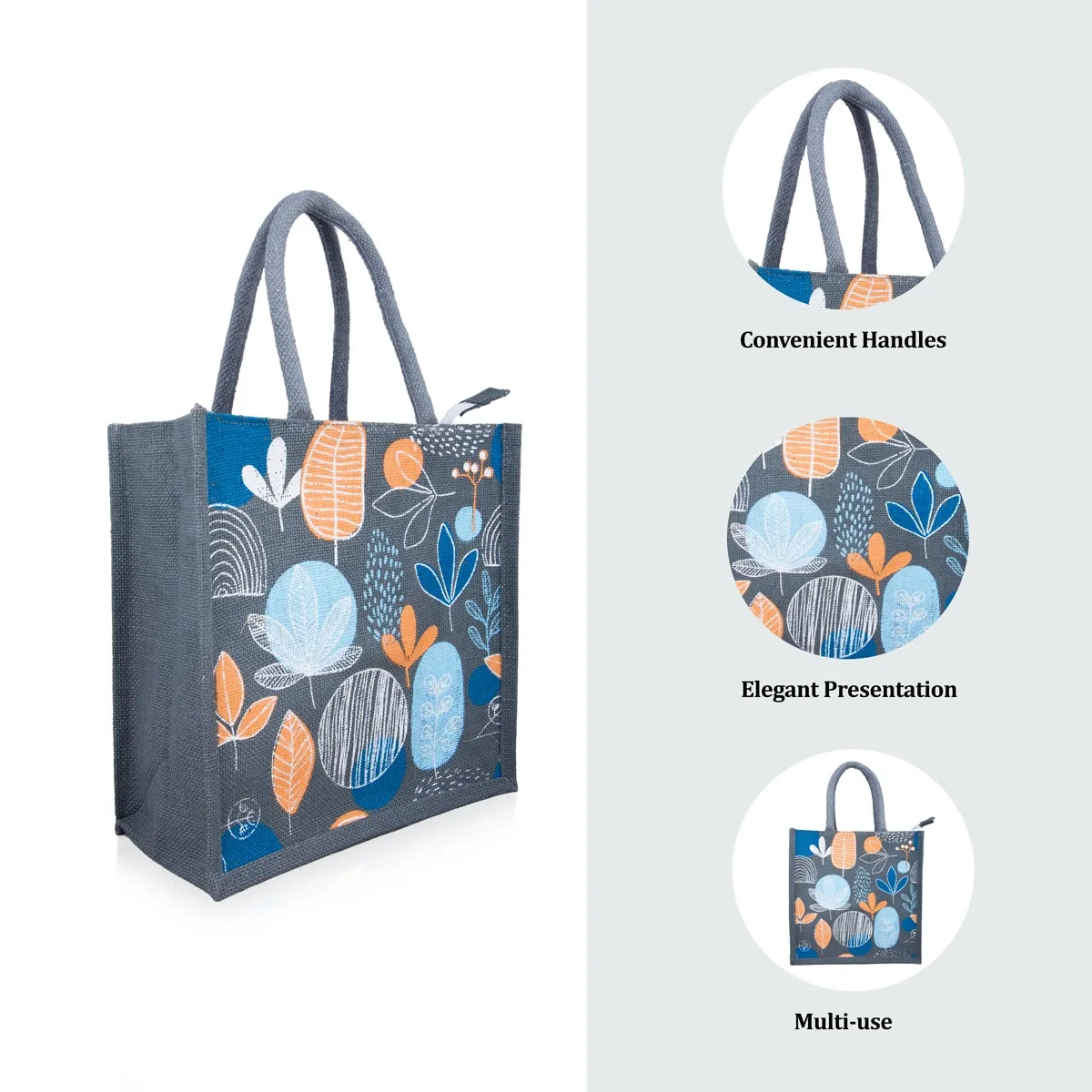 Jute Lunch Bag with Zip - 12 x 12 Inches | Jute Bag/ Handbag/ Tote Bag for Women