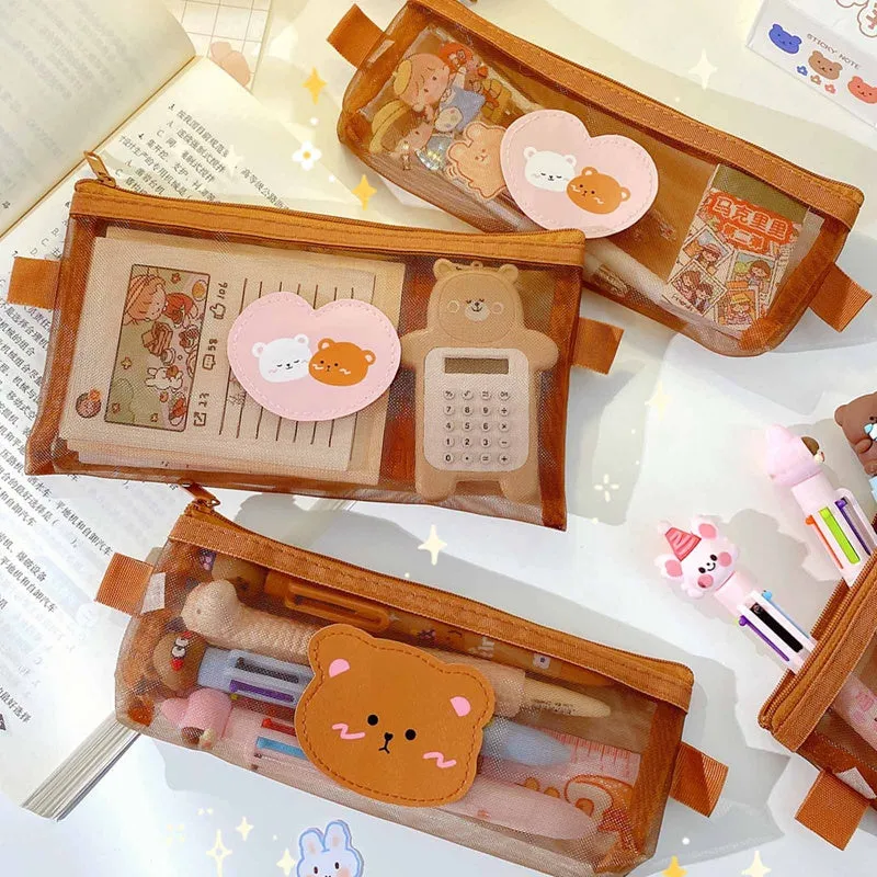 Kawaii Bear Mesh Pencil Bag Case
