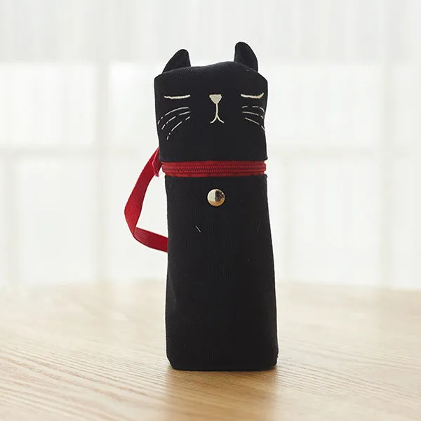 Kawaii Cat Emoticon Stand-Up Canvas Pencil Case