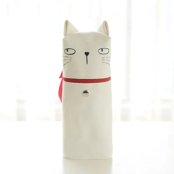 Kawaii Cat Emoticon Stand-Up Canvas Pencil Case