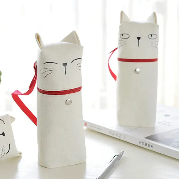 Kawaii Cat Emoticon Stand-Up Canvas Pencil Case