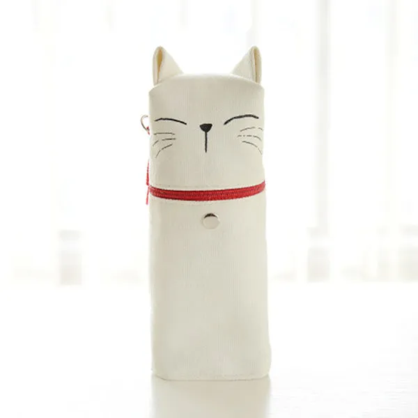 Kawaii Cat Emoticon Stand-Up Canvas Pencil Case