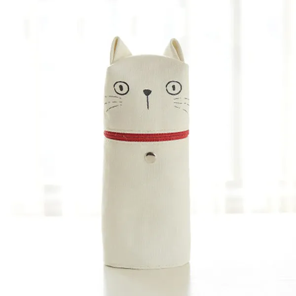 Kawaii Cat Emoticon Stand-Up Canvas Pencil Case