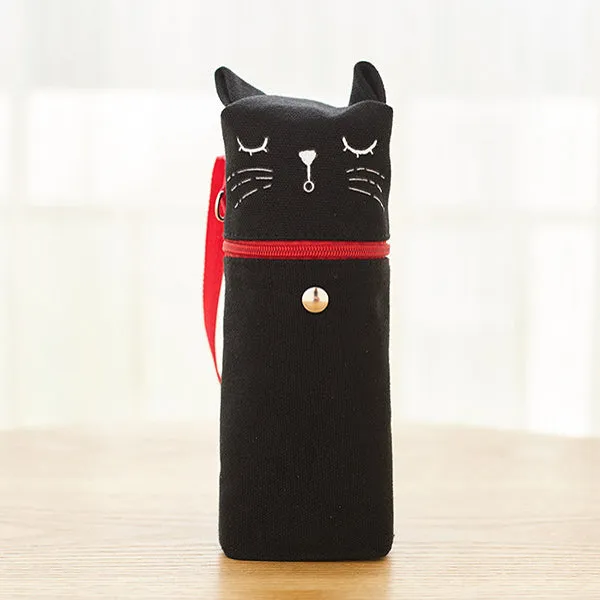 Kawaii Cat Emoticon Stand-Up Canvas Pencil Case