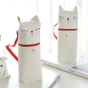 Kawaii Cat Emoticon Stand-Up Canvas Pencil Case