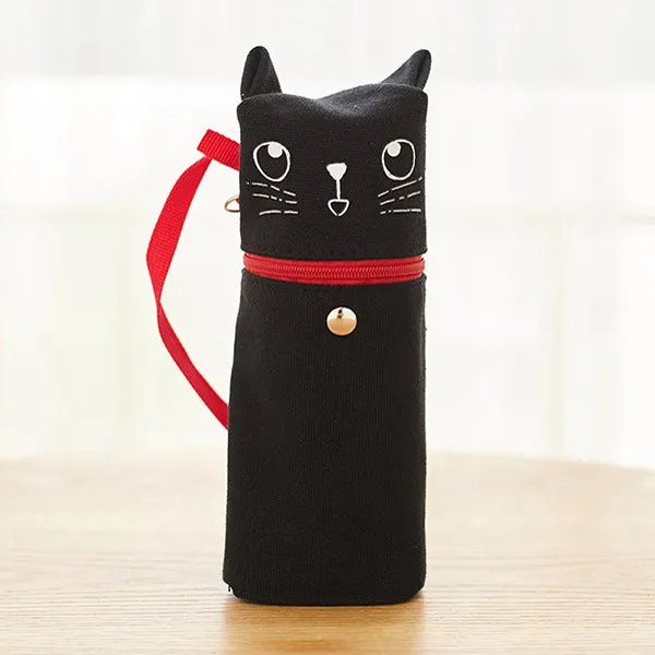 Kawaii Cat Emoticon Stand-Up Canvas Pencil Case