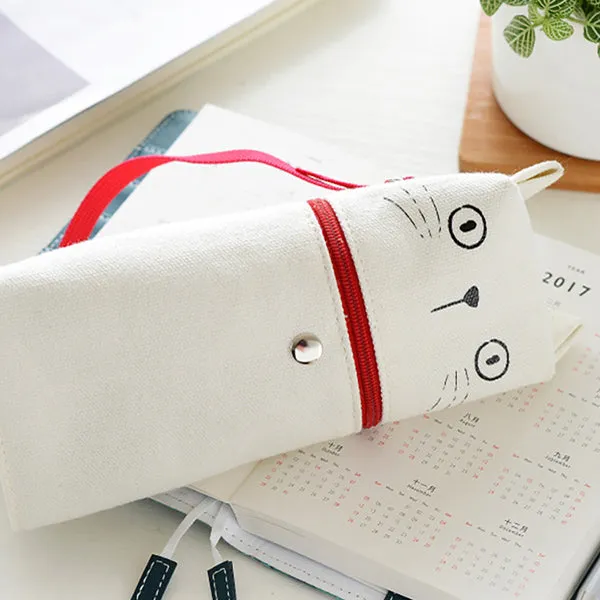 Kawaii Cat Emoticon Stand-Up Canvas Pencil Case