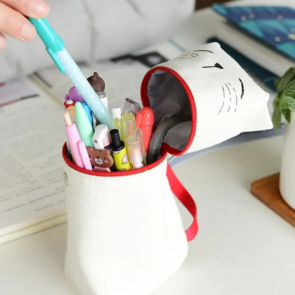 Kawaii Cat Emoticon Stand-Up Canvas Pencil Case