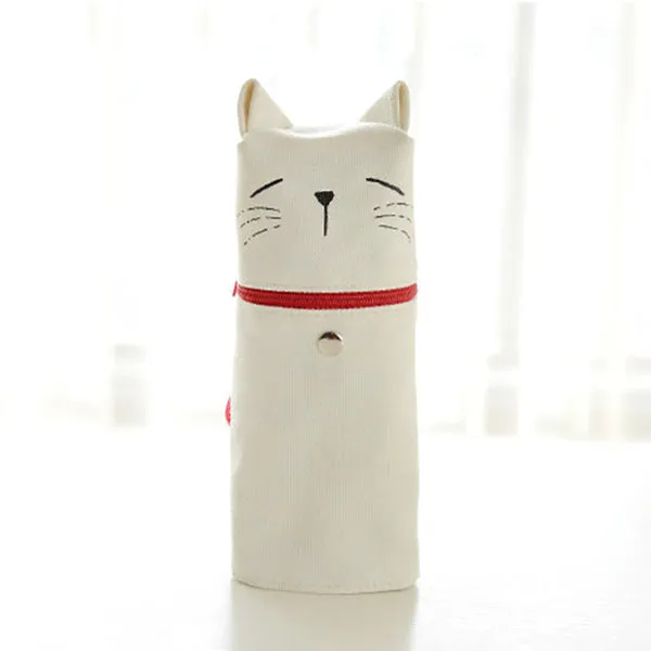 Kawaii Cat Emoticon Stand-Up Canvas Pencil Case