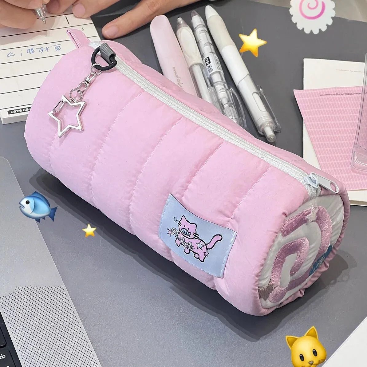 Kawaii pink cake roll pencil case