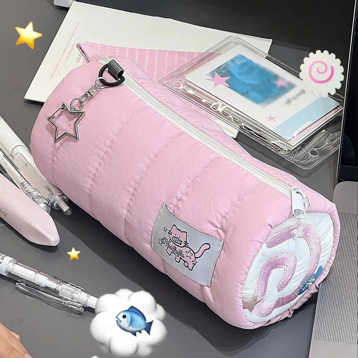 Kawaii pink cake roll pencil case